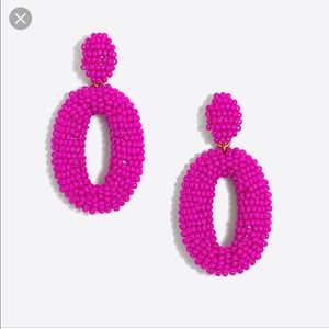 J Crew Beaded Oval Statement Earrings-Fuschia